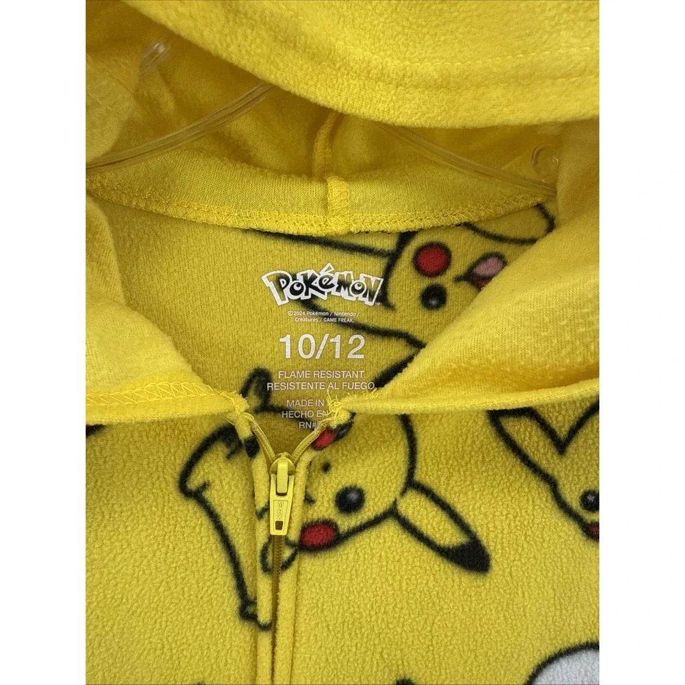 Pokemon Pikachu Union Suit Pajamas Kids 10/12 Yellow All Over Print Costume Hood